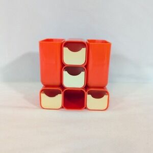 Vintage Atomic Red Desk Caddy - Pencil Holder Organizer - Mod 70s 4 Drawers